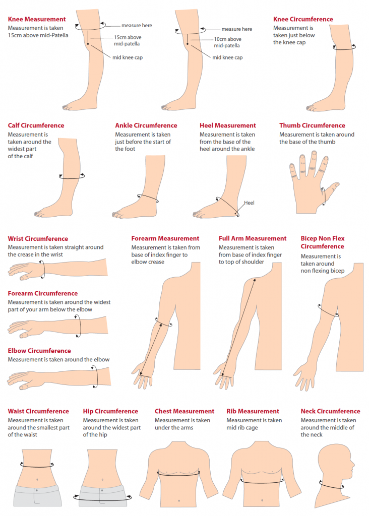 Athletic Braces - Bracing measurement chart